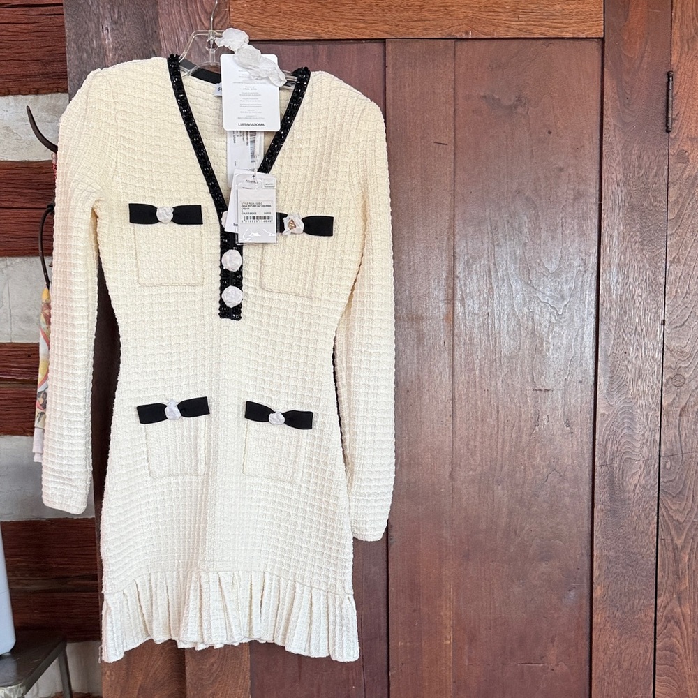 Self-Portrait Cream and Black Mini Dress